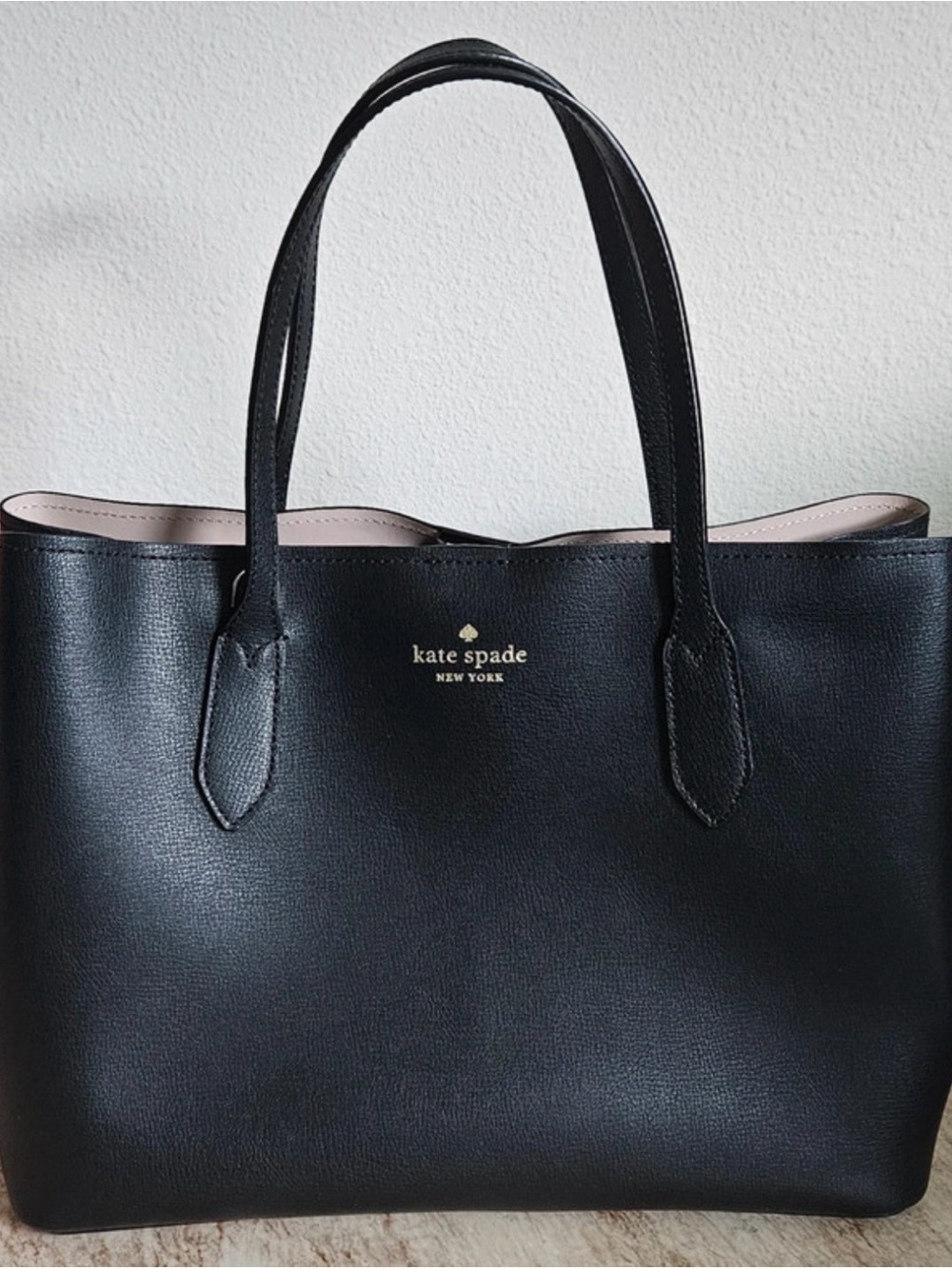 kate spade Black Leather Double-Handle Tote with Gold Logo
